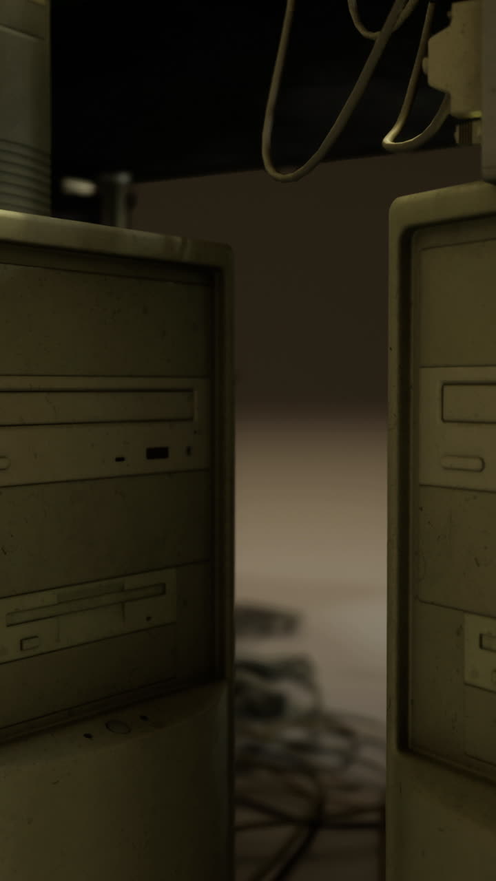 Vecchie torri evocano la nostalgia per un'era tecnologica passata in una stanza buia
