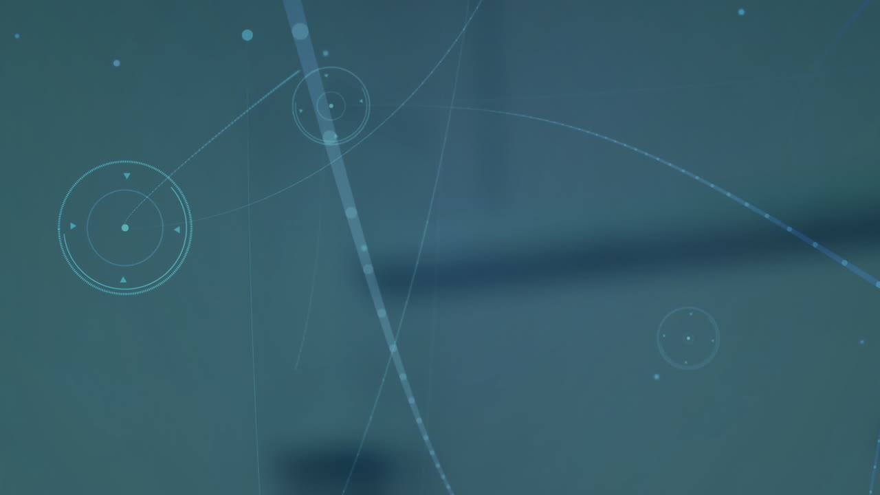 파란색 배경에 빛나는 반점이 있는 연결 네트워크의 애니메이션