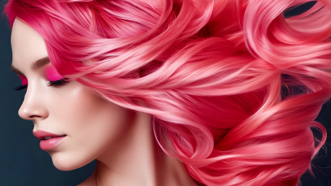 una mujer con cabello rosa brillante está posando para una foto