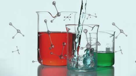 Animation-of-molecules-spinning-over-laboratory-beakers