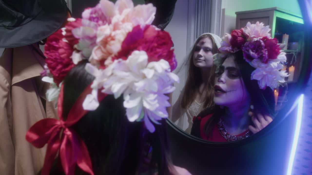 Halloween Costume Party with Flower Crowns and Makeup