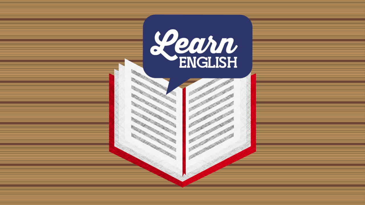 book with speech bubble learn english animation