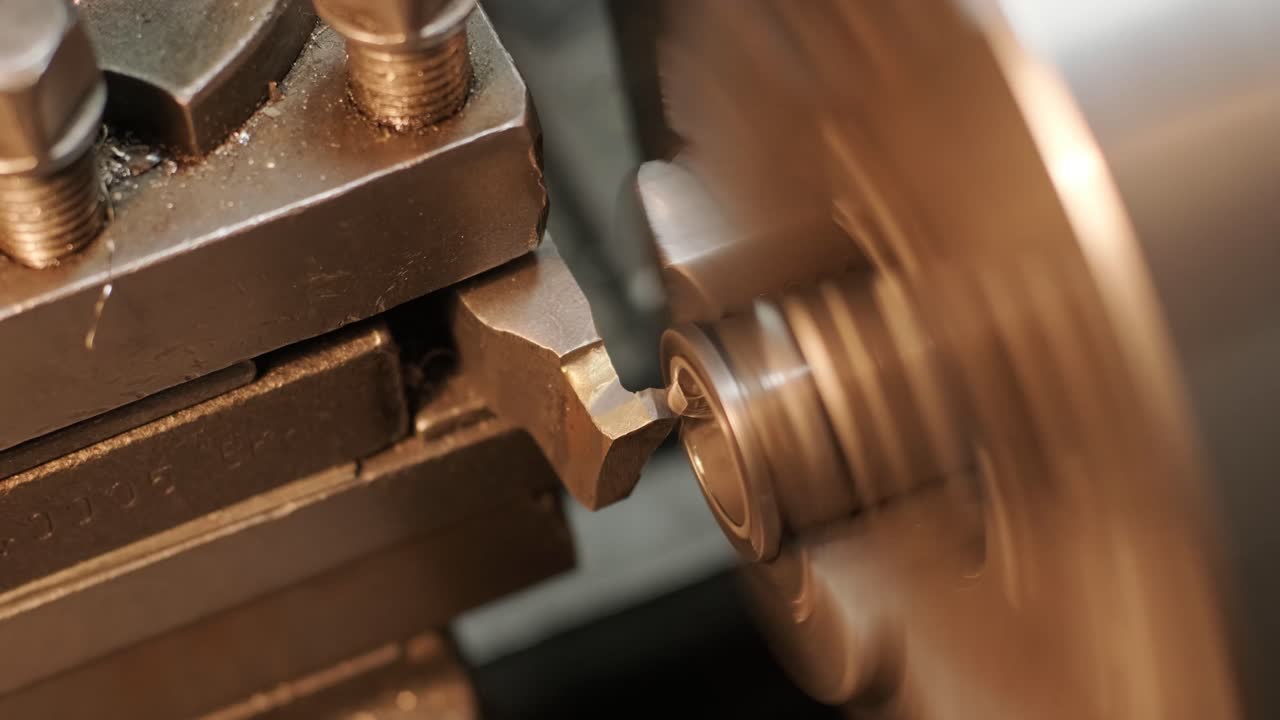 Metal lathe close-up. Lathe, metal processing