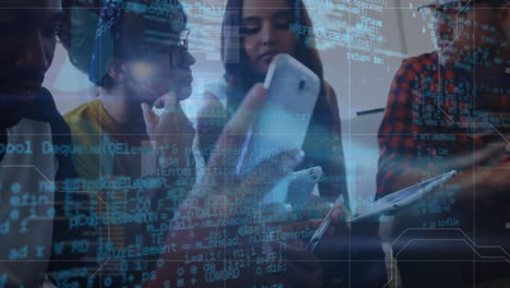 animation of data processing over diverse business people in office