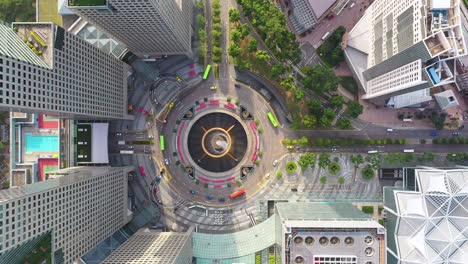 aerial top view fountain of wealth at suntec city in singapore, it is landmark financial business district with skyscraper on february 4, 2020 in singapore.