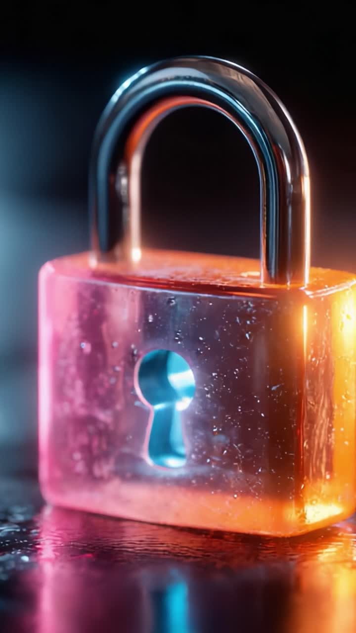 A Close-Up View of a Glowing Orange Padlock with Water Droplets, Symbolizing Security, Protection, and Privacy in a Visually Striking Setting