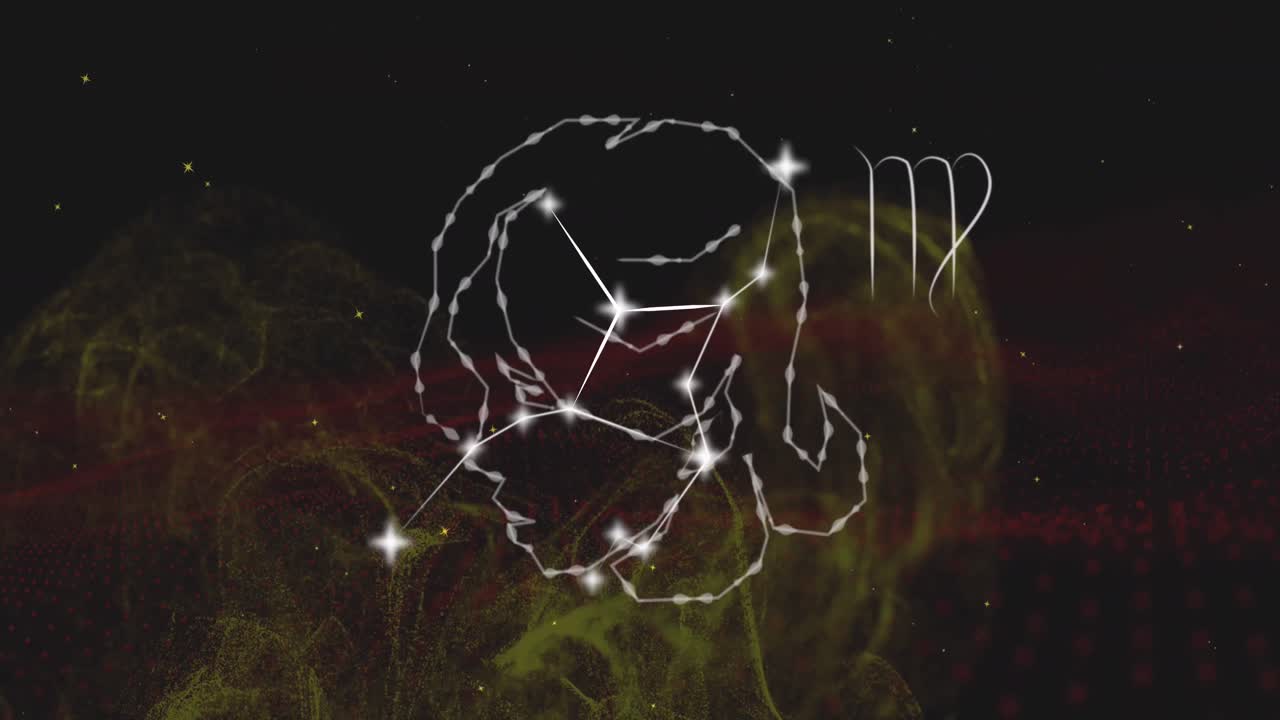 animación del signo de la estrella virgo en nubes de humo en el fondo