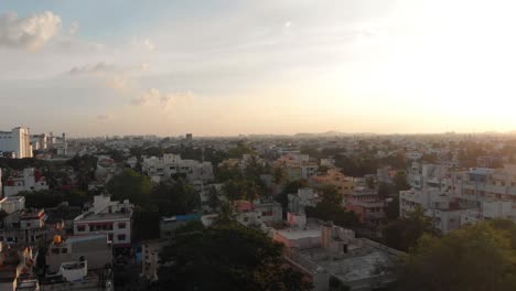 aerial flyover shot showing the cityscape of chennai city in india