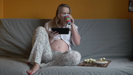 pregnant woman chilling on a sofa