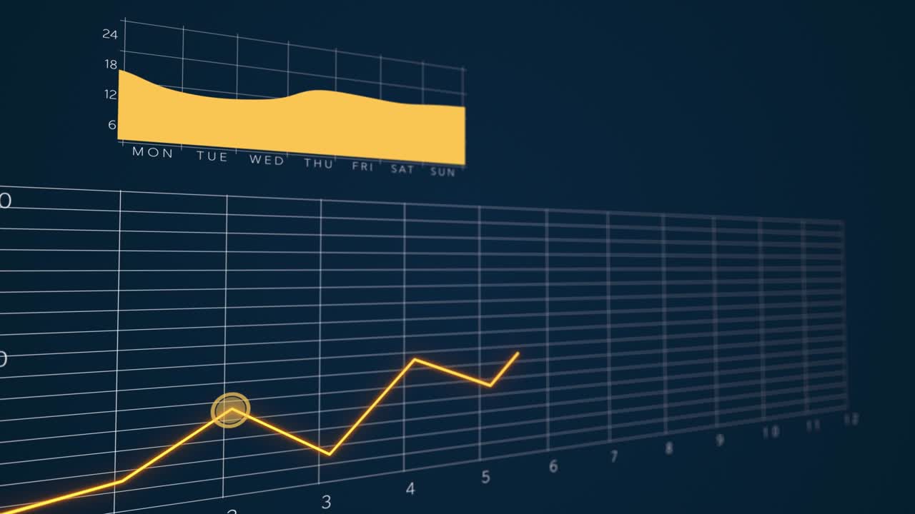 animación de datos de acciones financieras fondo tecnológico con crecimiento de gráficos y gráficos en código binario telón de fondo 4k