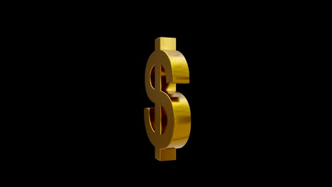 a golden usd symbol spins against a dark background. 3d animation.