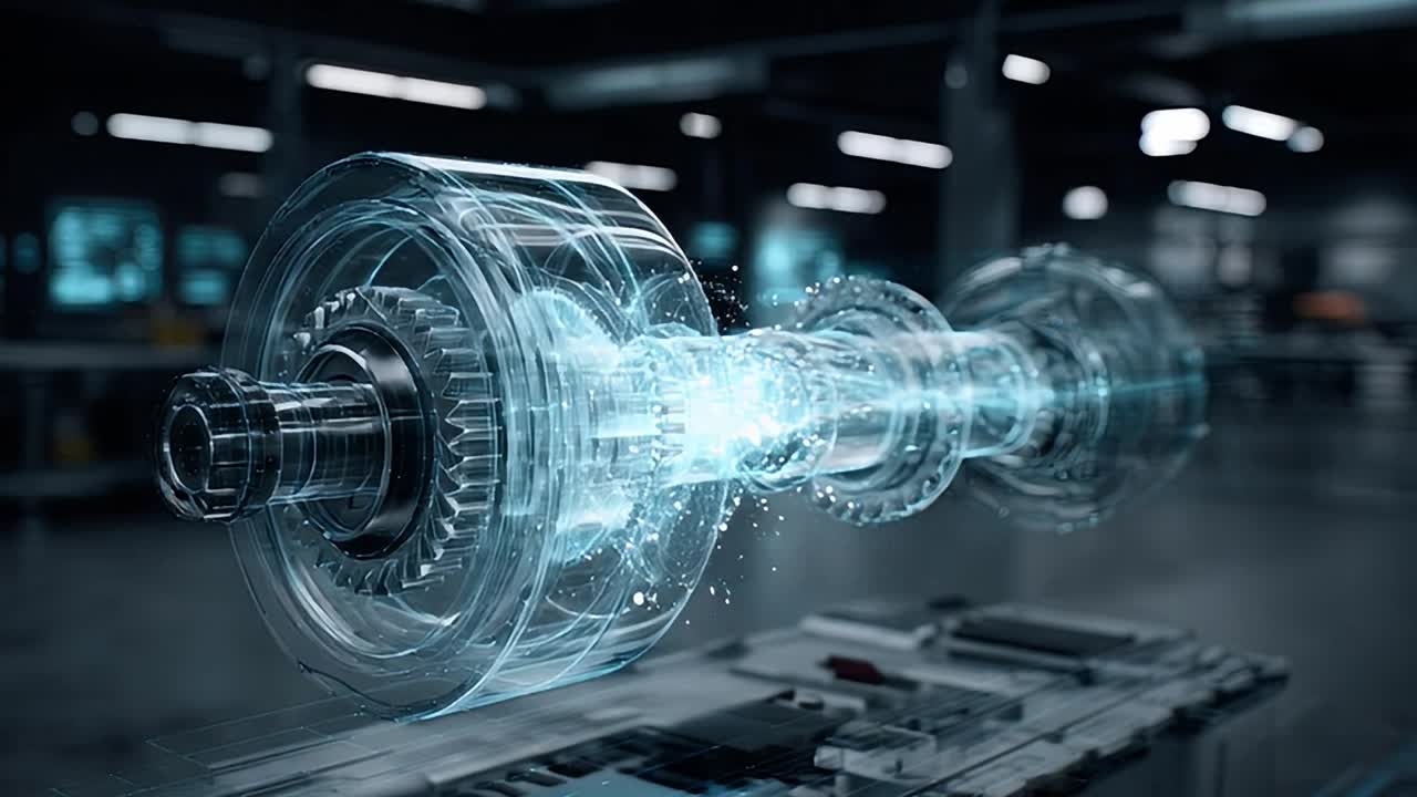 High-tech gear assembly with futuristic design in a modern workshop