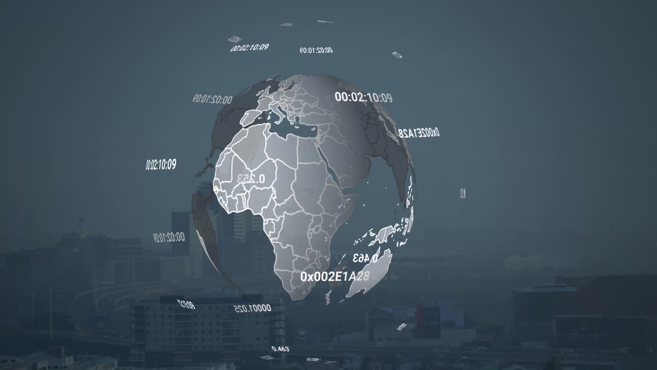 도시 풍경 위의 지구의 애니메이션