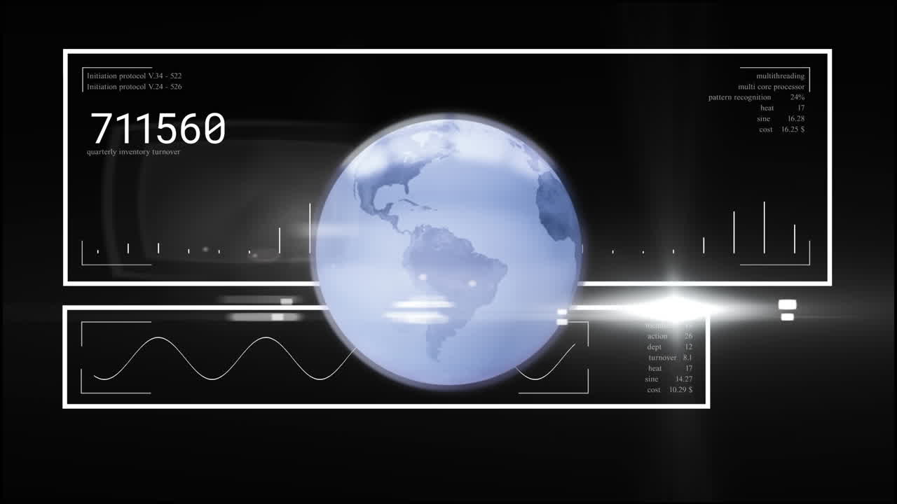 어두운 배경에 있는 디지털 인터페이스의 애니메이션