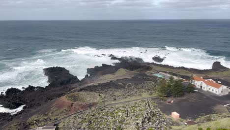 view onto the ponta da ferraria hot springs and the captivating coastline of the atlantic ocean on sao miguel island in the azores, portugal