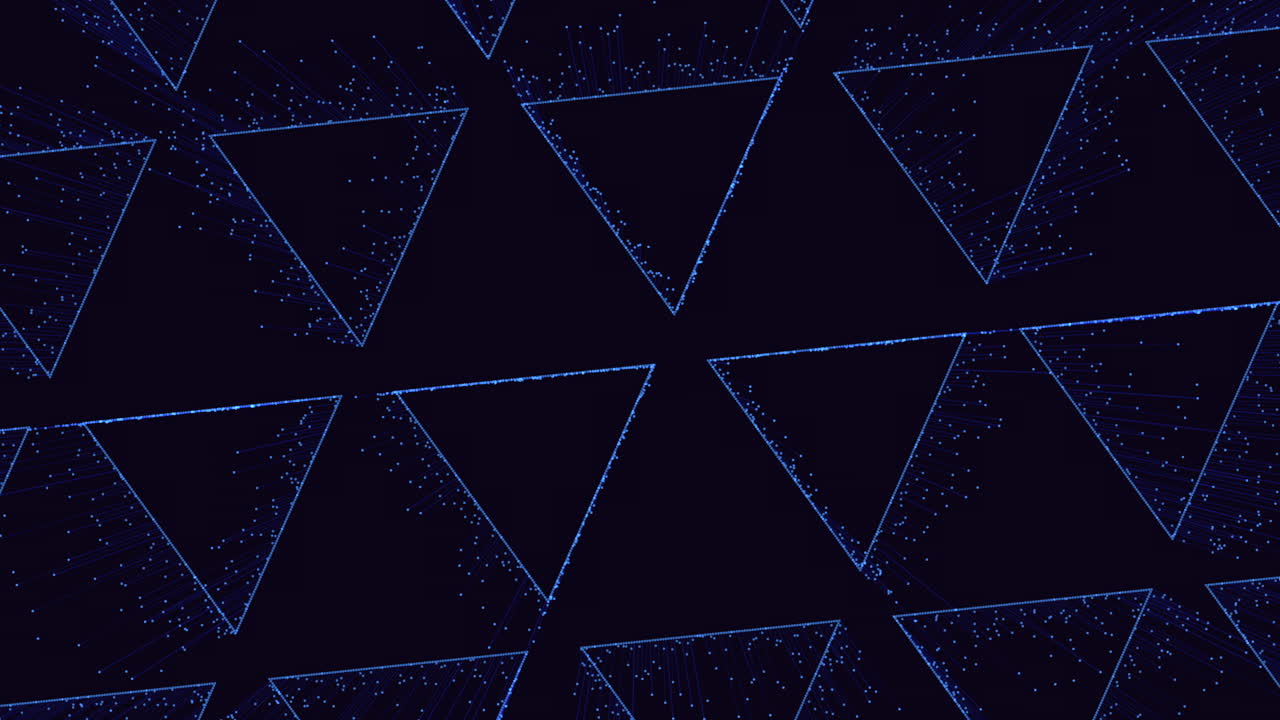 작은 동작 점과 선이 있는 미래형 무지개 삼각형 패턴