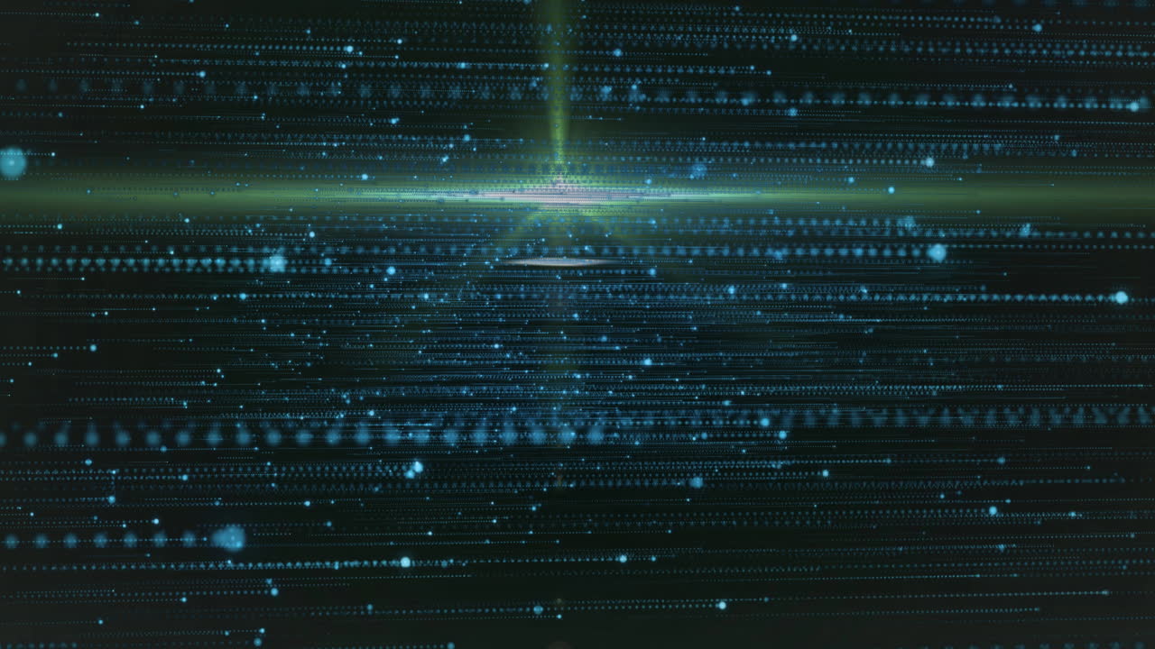 검은색 배경 위에 움직이는 반이는 빛 점의 애니메이션