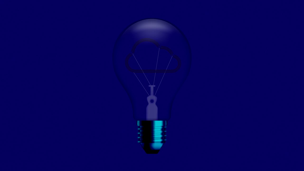Cloud icon symbol Incandescent light bulb switch on set Connection concept glow in blue gradient background seamless looping animation 4K, with copy space