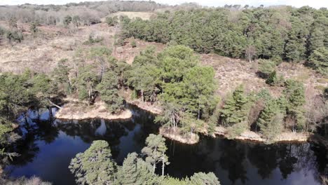 Aerial-forward-shot-over-Bystock-Pools-Woodbury-Common-Exmouth-England