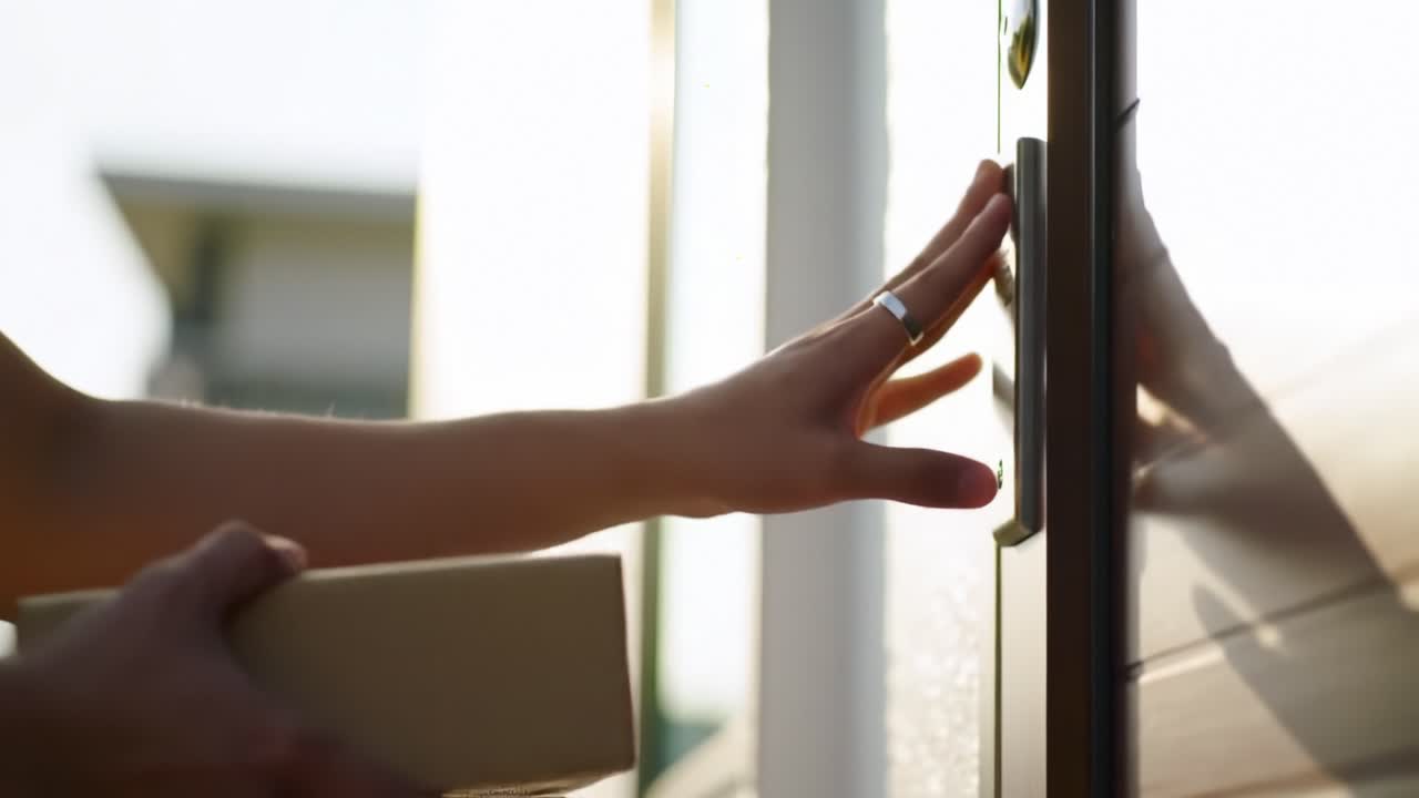 A Hand Delivers a Package to a Doorstep, Capturing the Moment of Anticipation and Connection in the Art of Delivery and Receiving with a Warm Glow