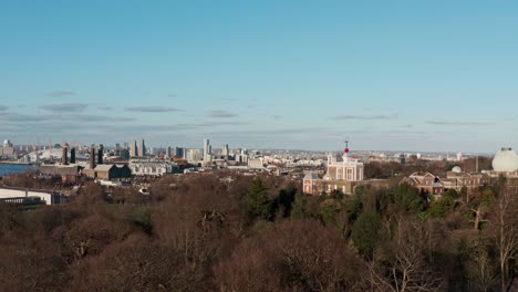 rising drone shot greenwich observatory looking east towards the o2