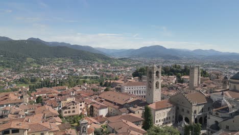 moving away from the piazza vecchia of bergamo alta to enjoy the magnificent panorama of the entire alta city, taken during a beautiful sunny day