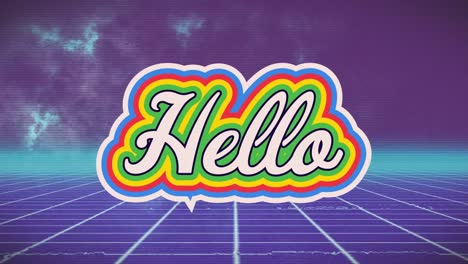 animación de texto de saludos sobre el cielo con nubes en fondo púrpura