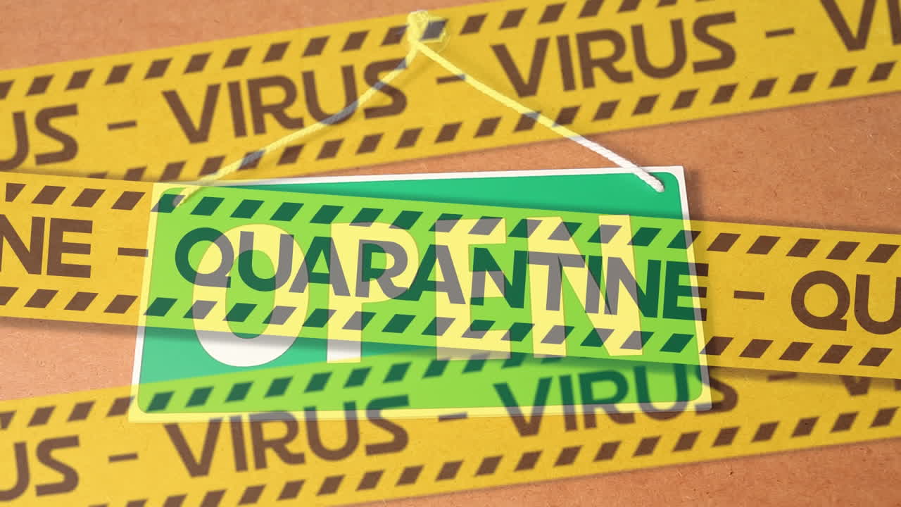 카우카스인 손을 통해 경찰 테이프의 애니메이션 폐쇄 표지판을 개방 표지판으로 변경