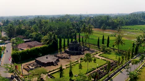 candi ngawen temple and surrounding landscape, muntilan in indonesia. aerial approach