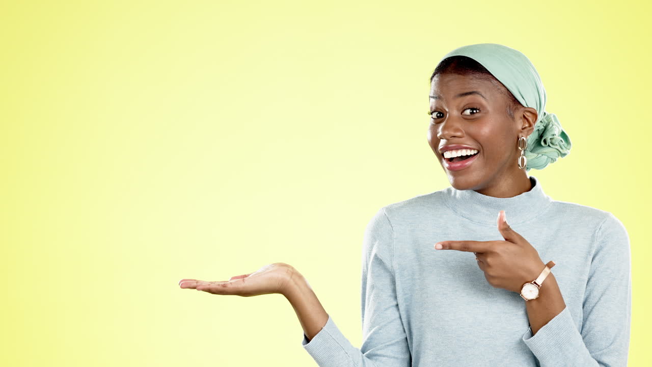 Happy, mockup and presentation with a black woman