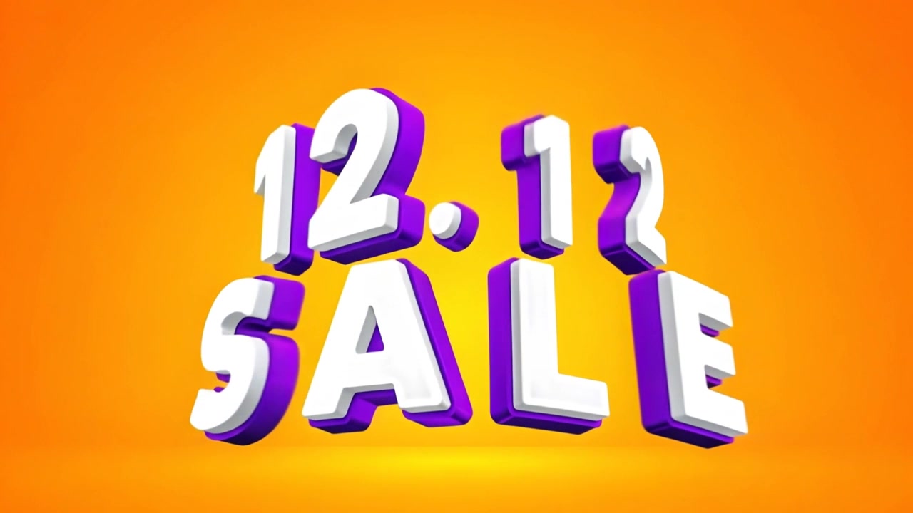 Animazione banner promozionale Saldi 12.12 con tipografia 3D bianca su sfondo arancione