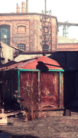 estructura metálica oxidada en descomposición en la vertical de la fábrica