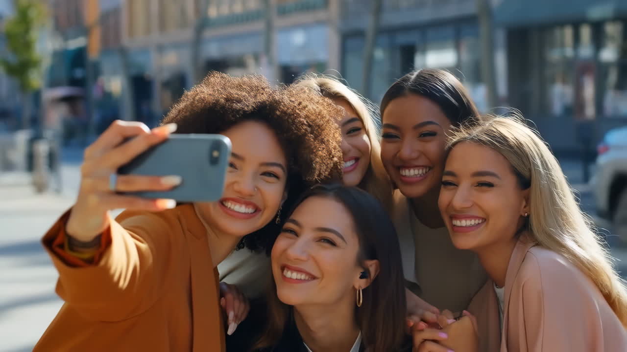 Group of women taking a selfie in the city
