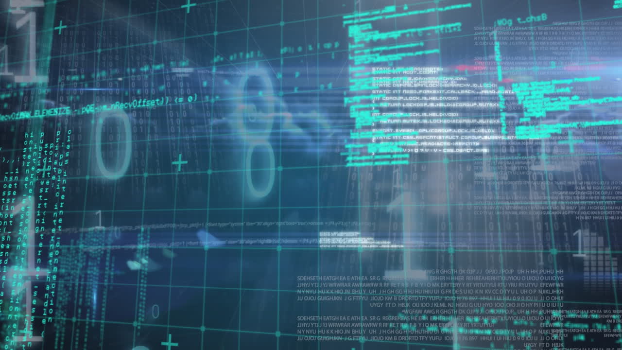 Animation of data processing over blue background