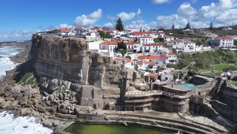 azenhas do mar beach at sintra in district of lisbon portugal. coastal city. nature landscape. beach scenery. azenhas do mar beach at sintra in district of lisbon portugal