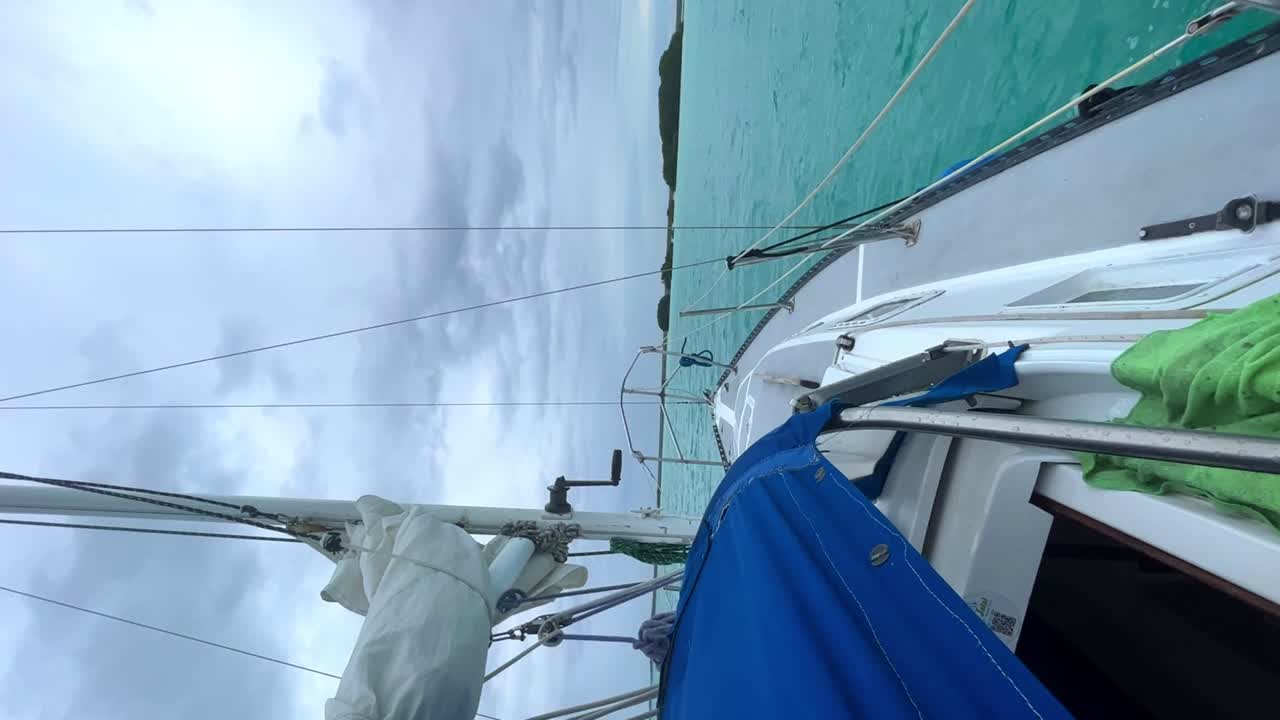 Touring the Bacalar lagoon by boat on a cloudy day