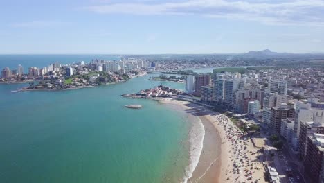 ascending aerial footage of the city of guarapari in espirito santo, brazil