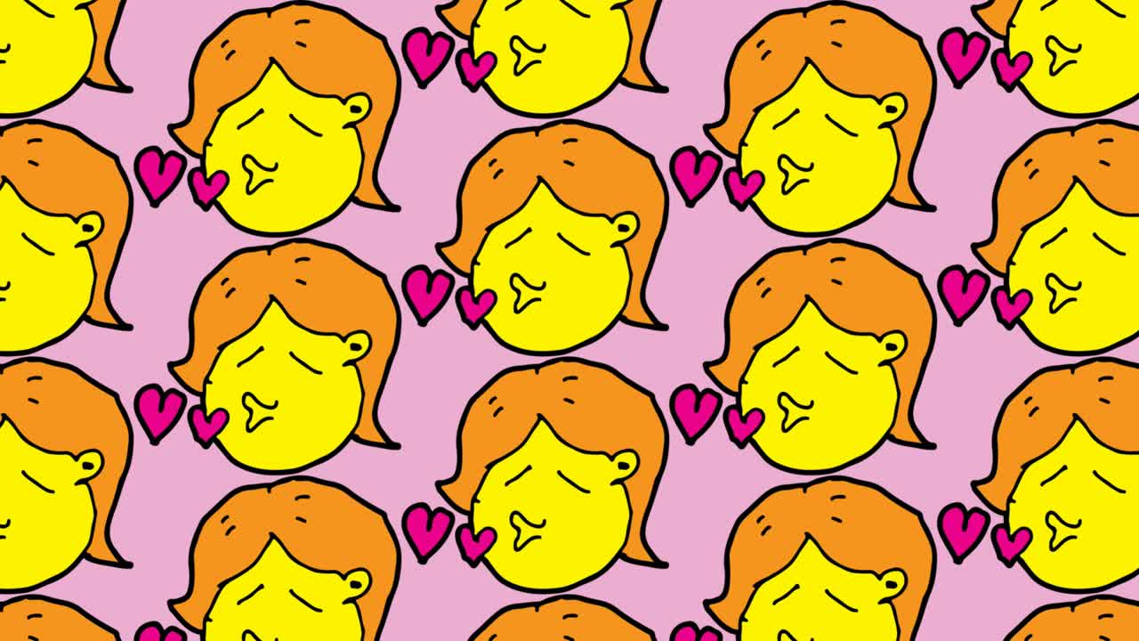 아이들은 여성의 키스 테마로 팝 아트 이 없는 배경을 그리고 있습니다.