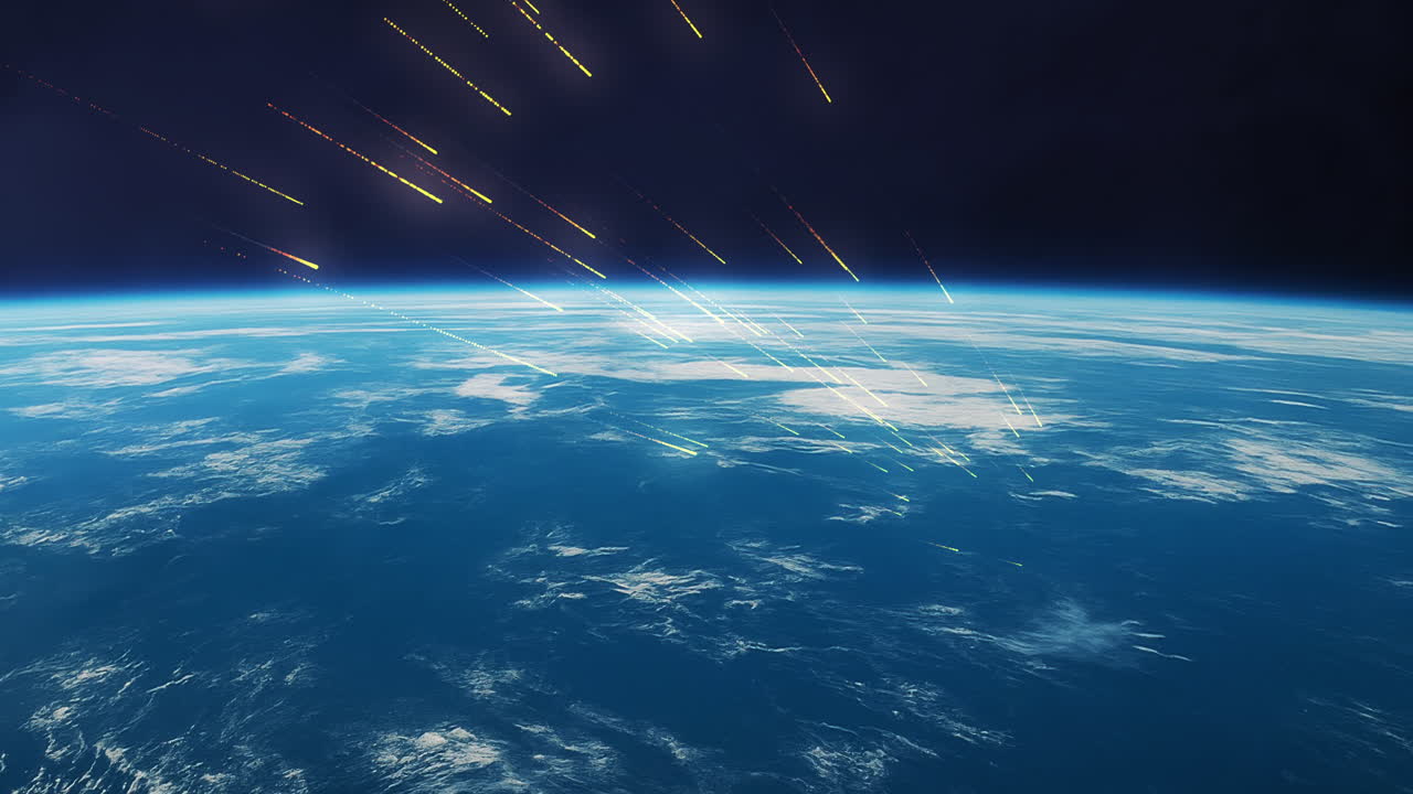 lluvia de meteoritos sobre la tierra desde el espacio