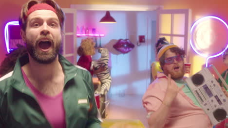 retro party in a colorful room