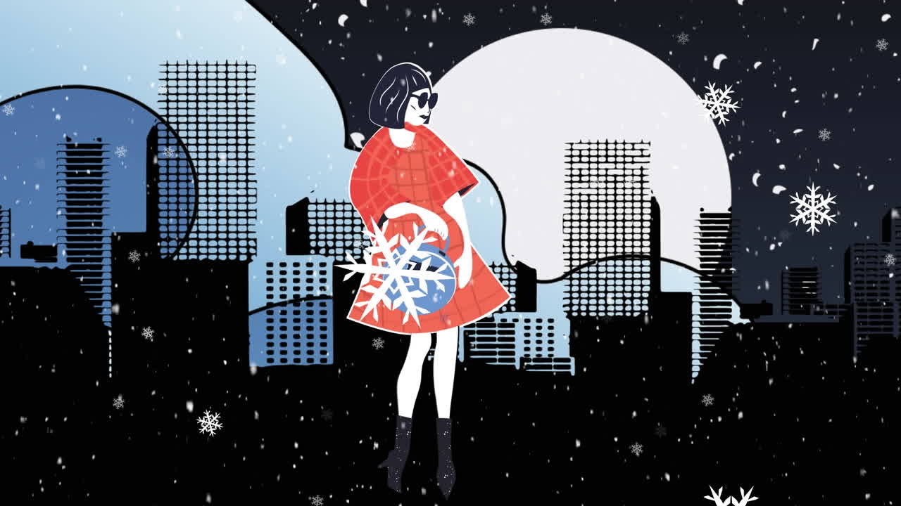 도시 풍경 위의 모델의 패션 드로잉의 애니메이션