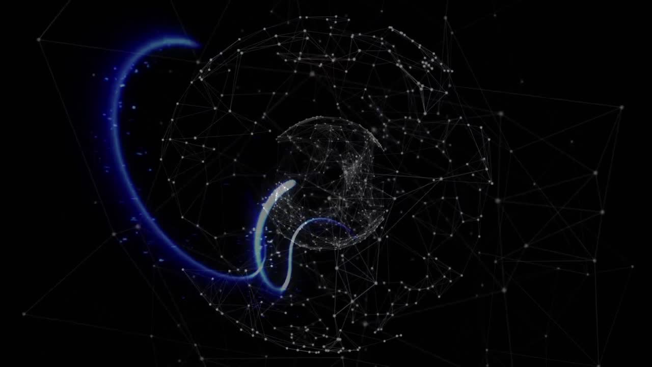 Animation of globe with light trails and network of connections