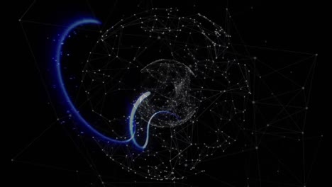 animation of globe with light trails and network of connections