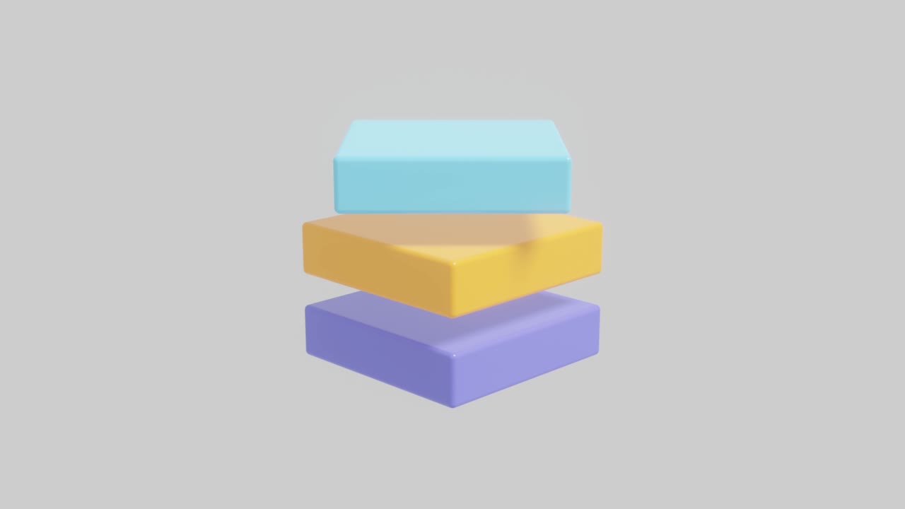 3d boxes in blue-orange-violet colors rotates on a white background. Abstract seamless loop 3D rendered motion graphic objects