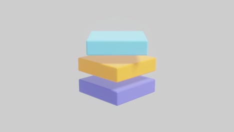 3d boxes in blue-orange-violet colors rotates on a white background. abstract seamless loop 3d rendered motion graphic objects