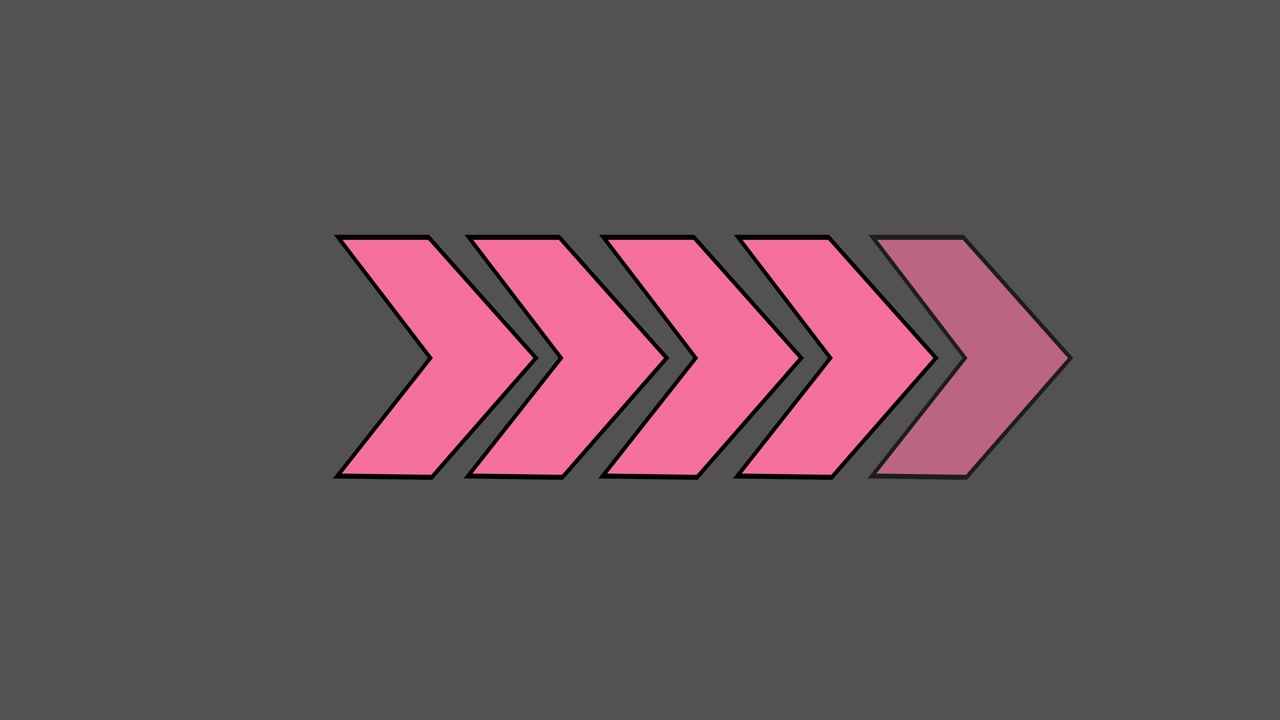 Animated Pink Chevron Arrows Moving Right on Grey Background