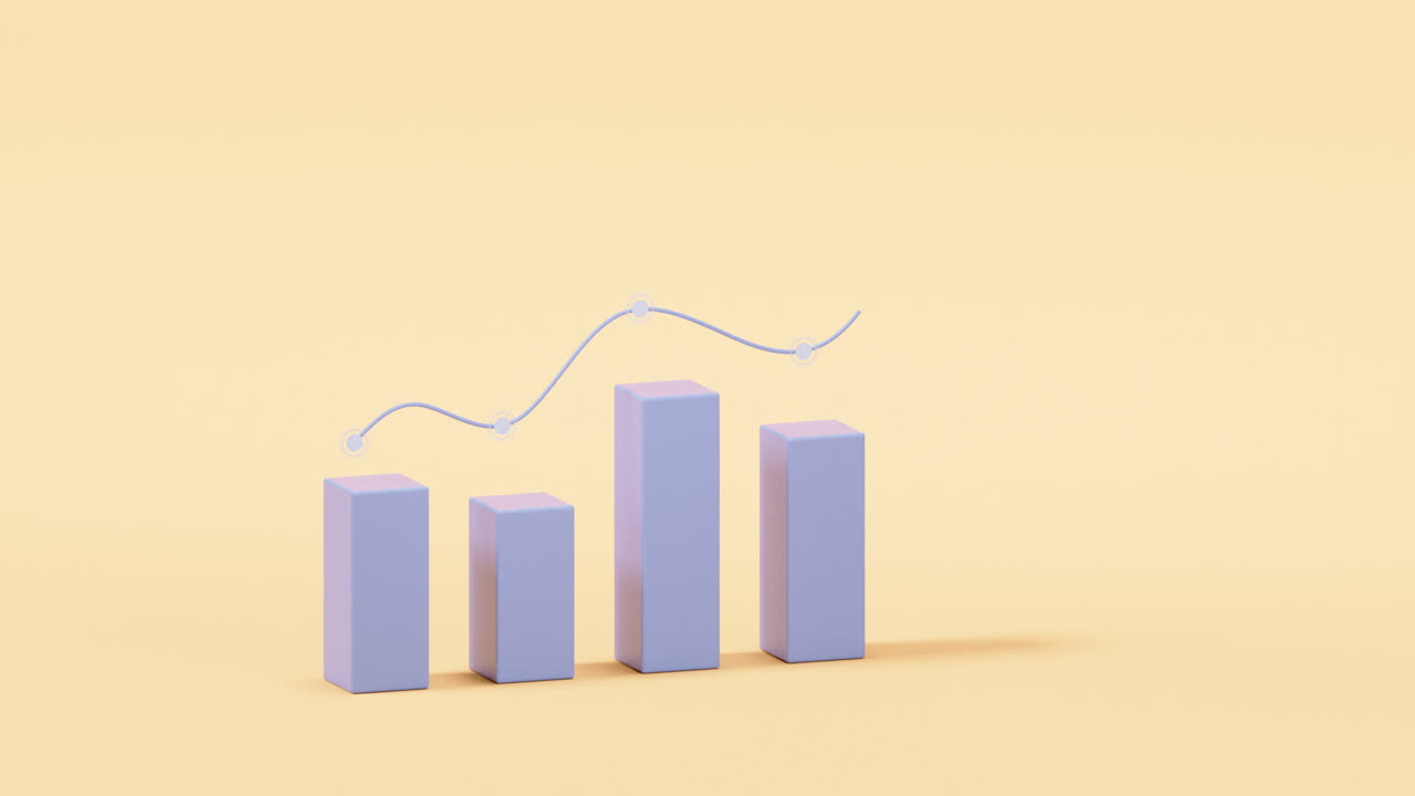 Bar graph with growth trend, 3d rendering.