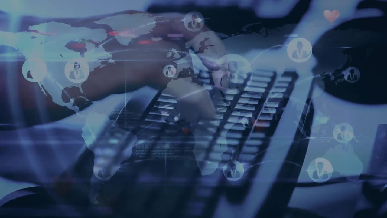 animación de la red de conexiones y el mapa del mundo a través del teclado de la computadora