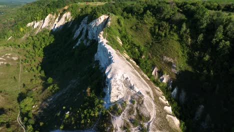 aerial view of a dramatic white cliff formation