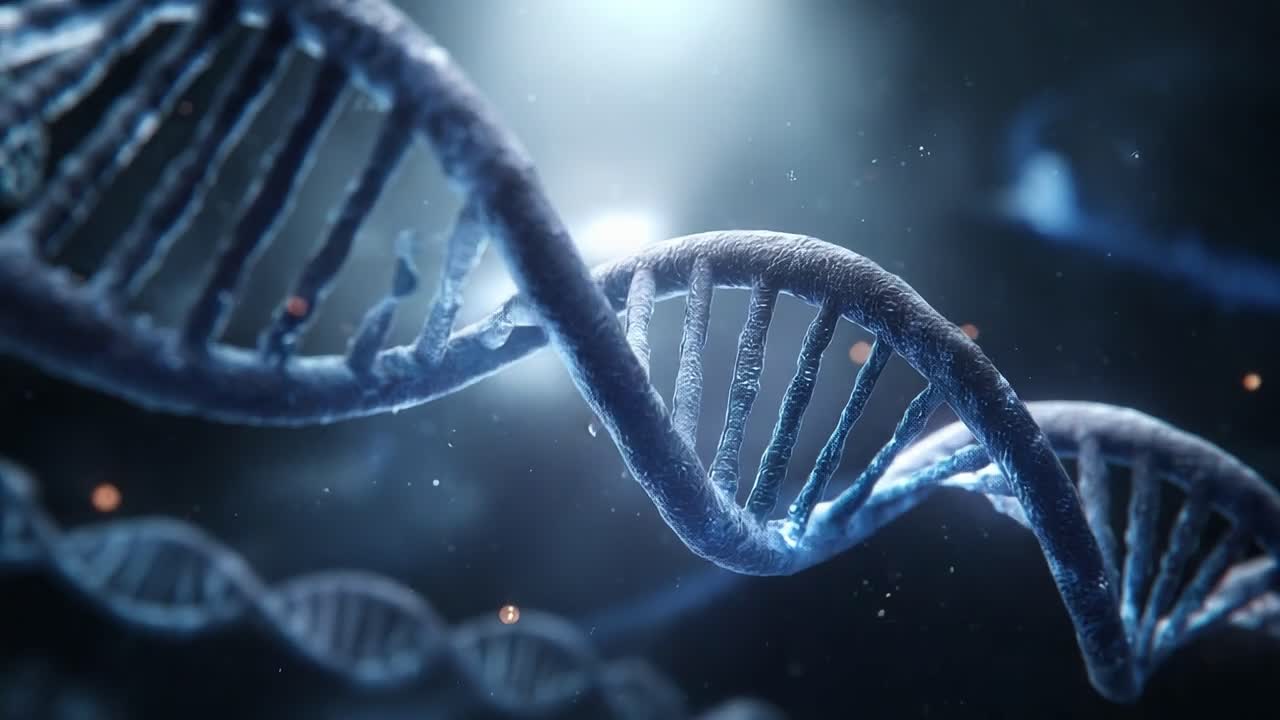 An Intricate Look at the Double Helix Structure of DNA, Illuminated by a Dramatic Background of Ethereal Light, Showcasing the Fundamental Building Blocks of Life